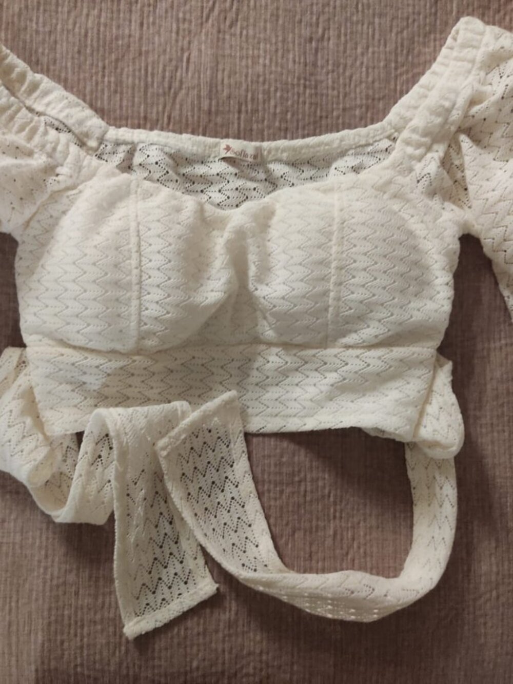 White Three-Quarter Sleeve Crop Top with Back Bow